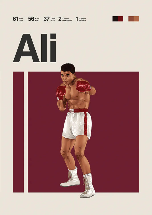 Muhammad Ali boxing poster in red gloves