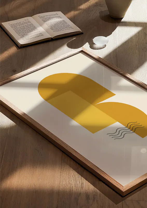 minimalist art print in yellow and beige for living room