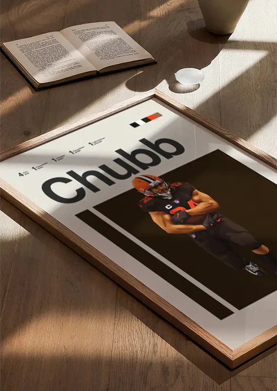 American football art print of Nick Chubb in action