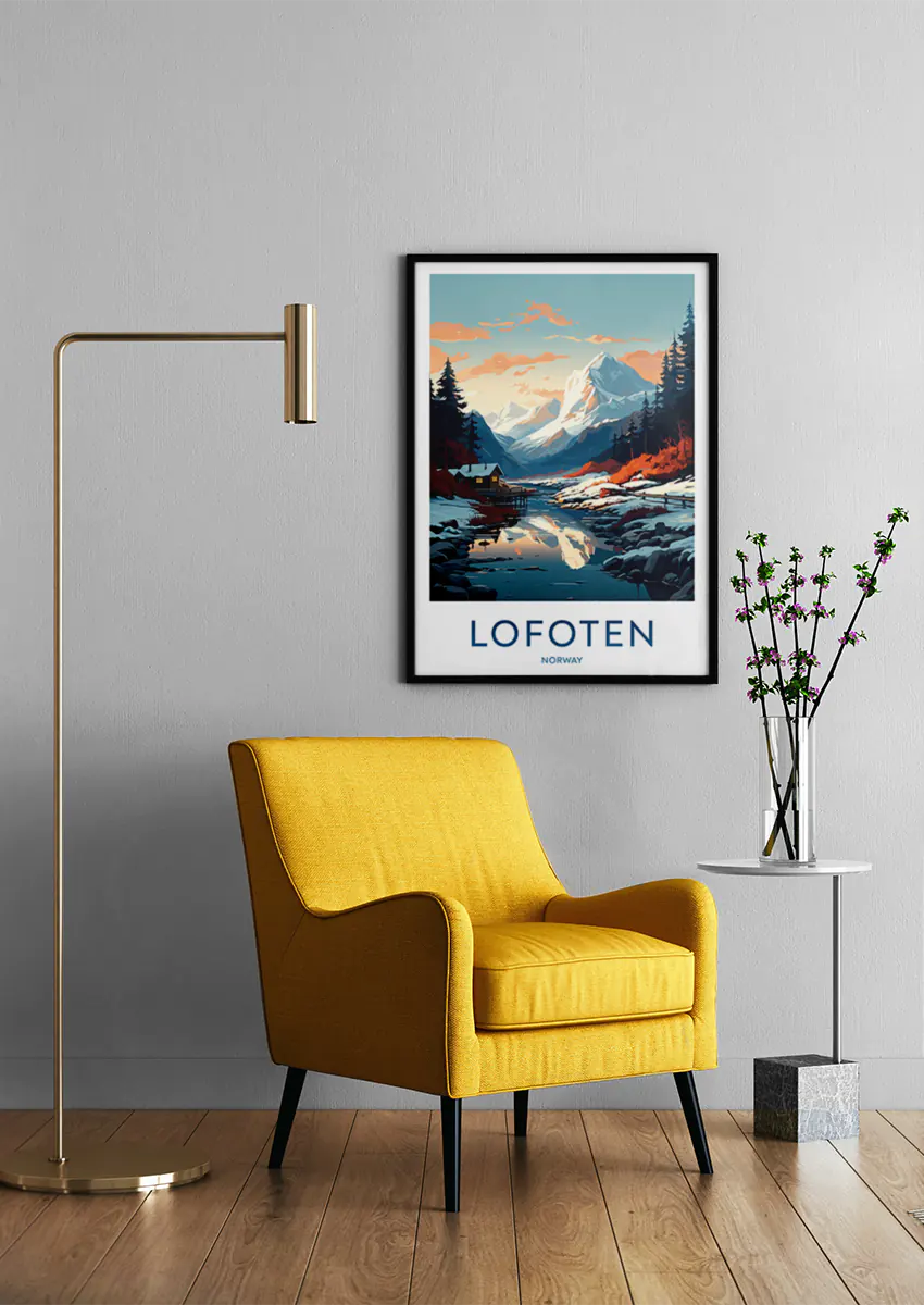 arctic wall art print featuring mountain reflection and glowing sky