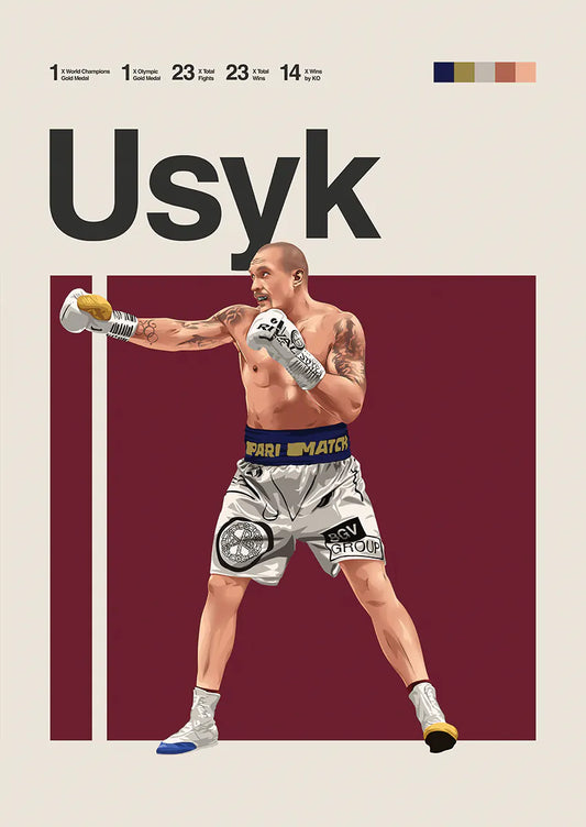 Oleksandr Usyk poster featuring boxing champion mid-punch