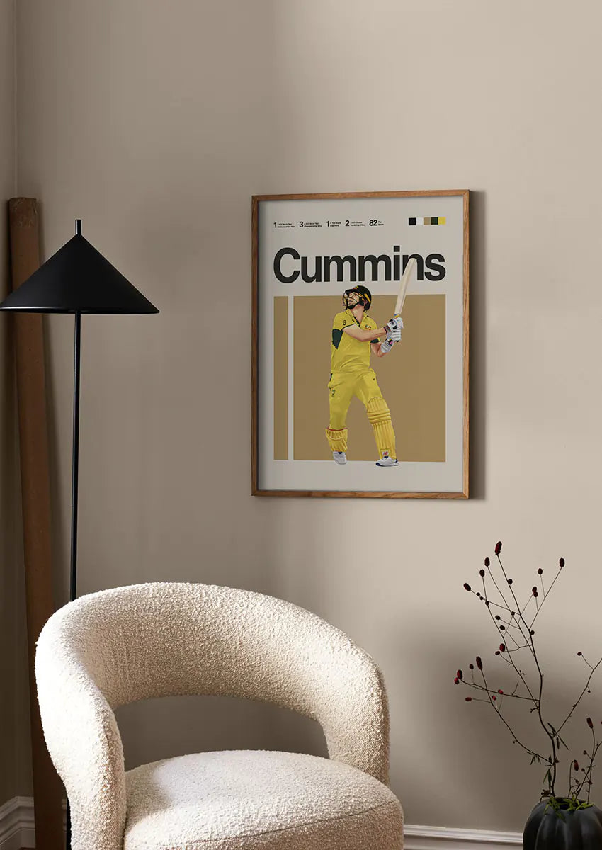 cricket wall art pat cummins swinging bat