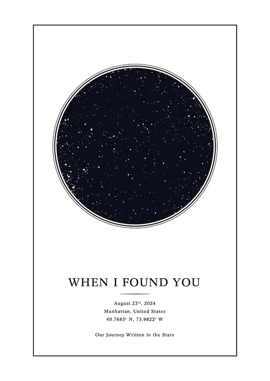 Personalized custom star map poster with night sky from specific date and location