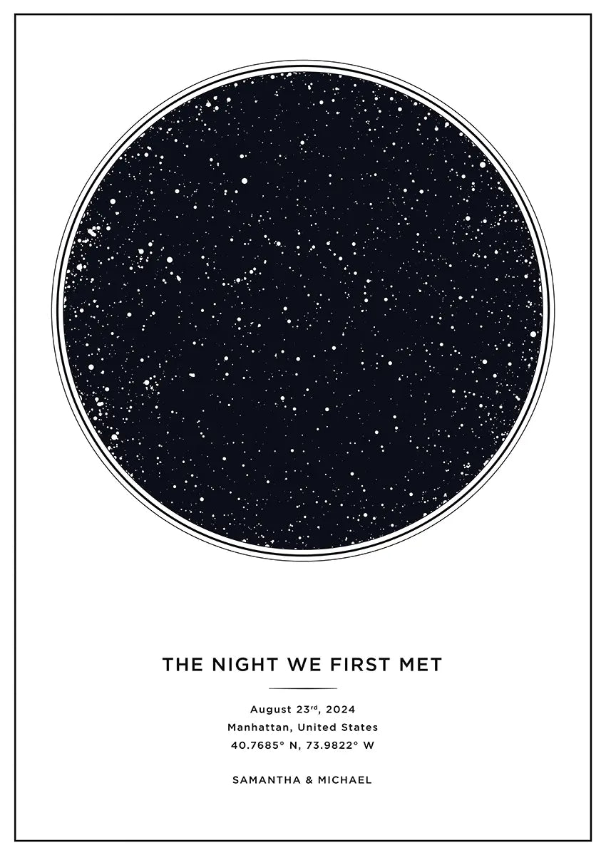 Romantic custom star map poster with personalized night sky and couple’s names
