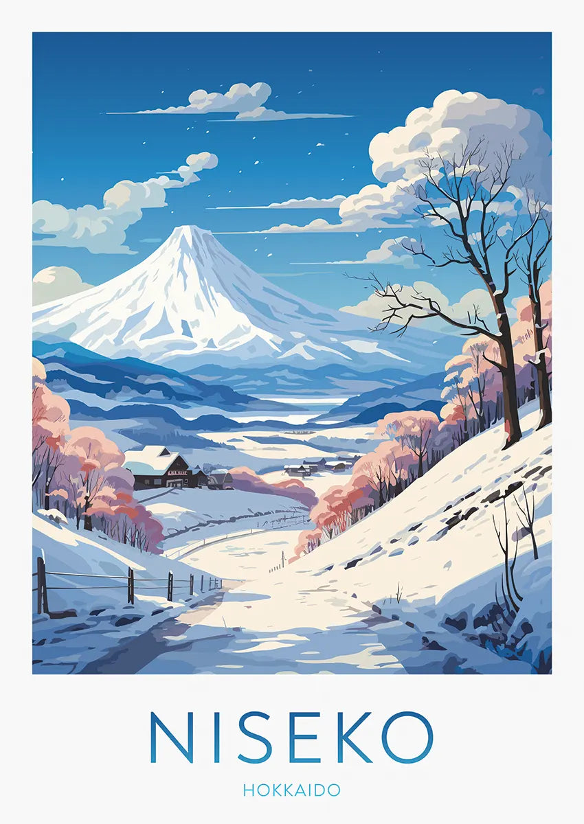 niseko hokkaido winter landscape poster with mount yotei