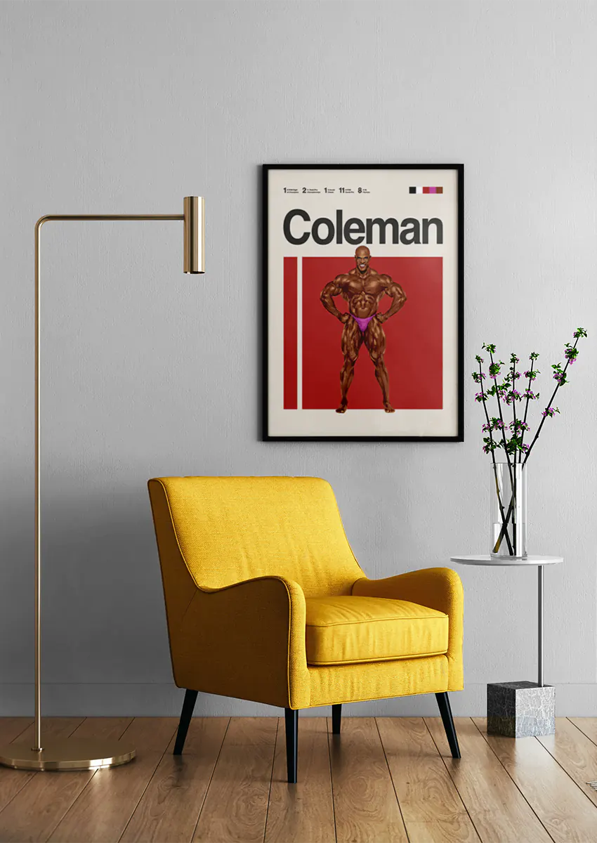 Muscle icon Ronnie Coleman wall art with bold red background