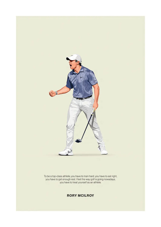 Rory McIlroy celebration golf poster with athlete quote