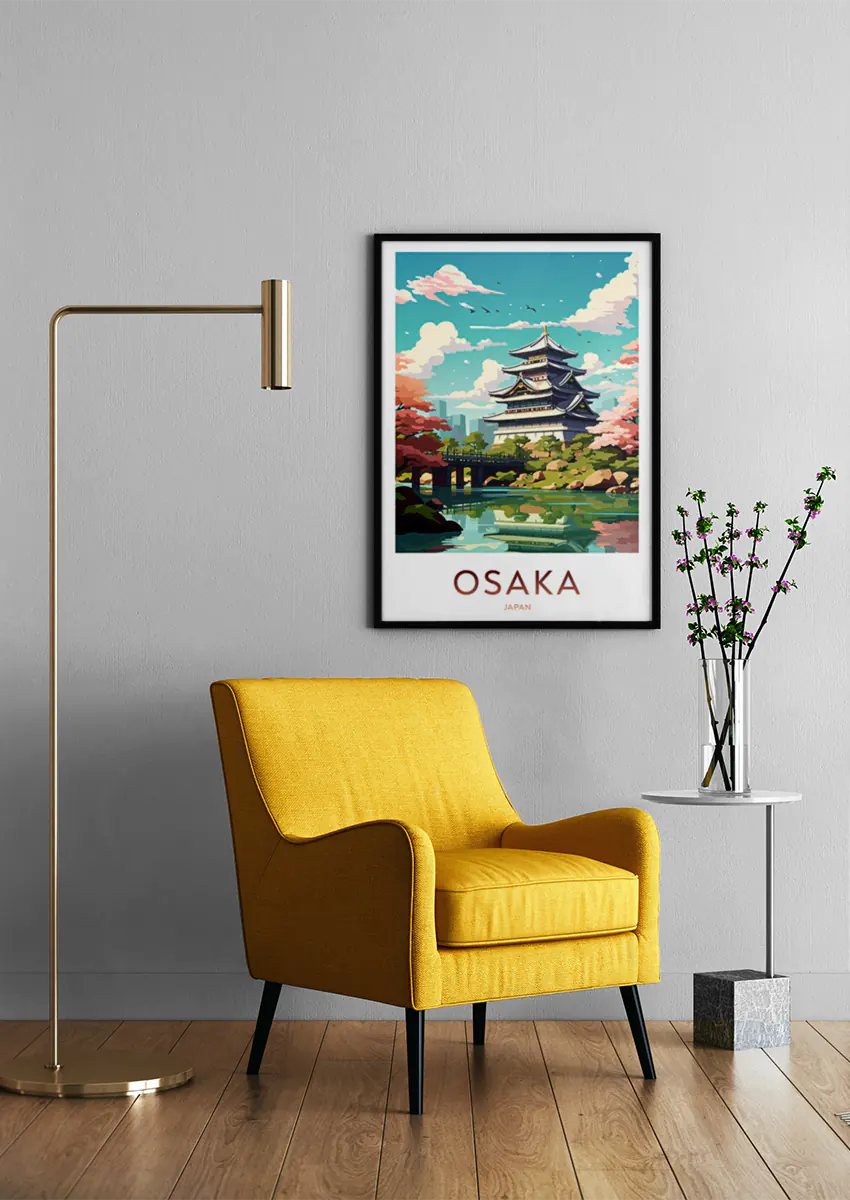 japanese travel wall art print with serene water and birds in flight
