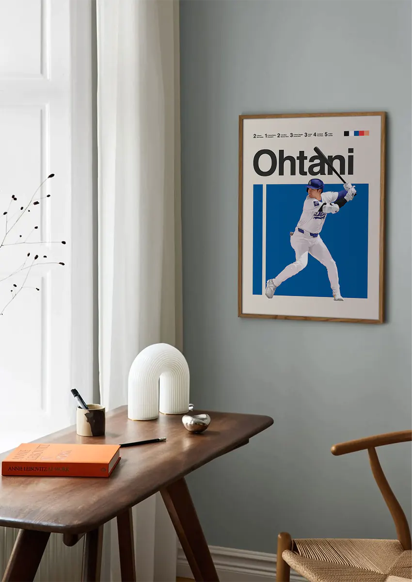 Modern sports wall art of Shohei Ohtani hitting for Los Angeles