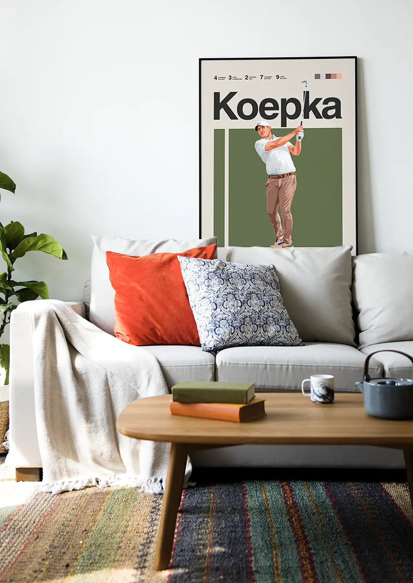 modern sports poster featuring Brooks Koepka mid-swing in minimalist design