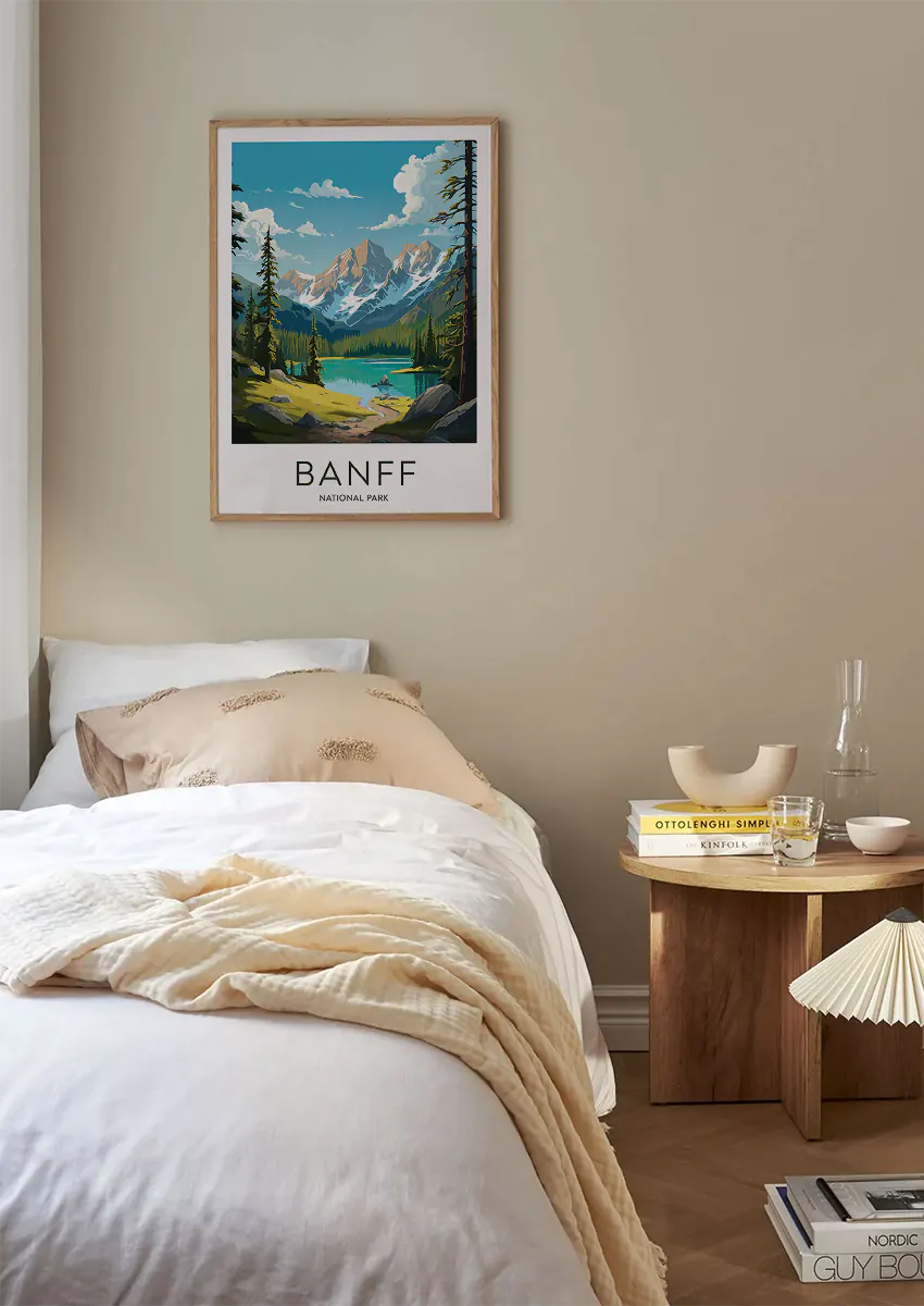 Canadian Rockies wall art featuring alpine forest and glacier peaks