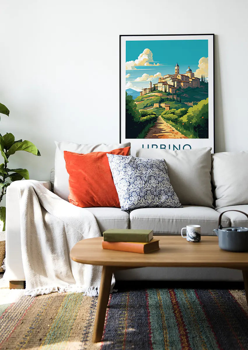 Italian countryside wall art with cypress trees and sunny trail