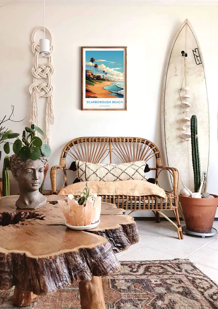 Western Australia coastal art print featuring beach homes and ocean waves