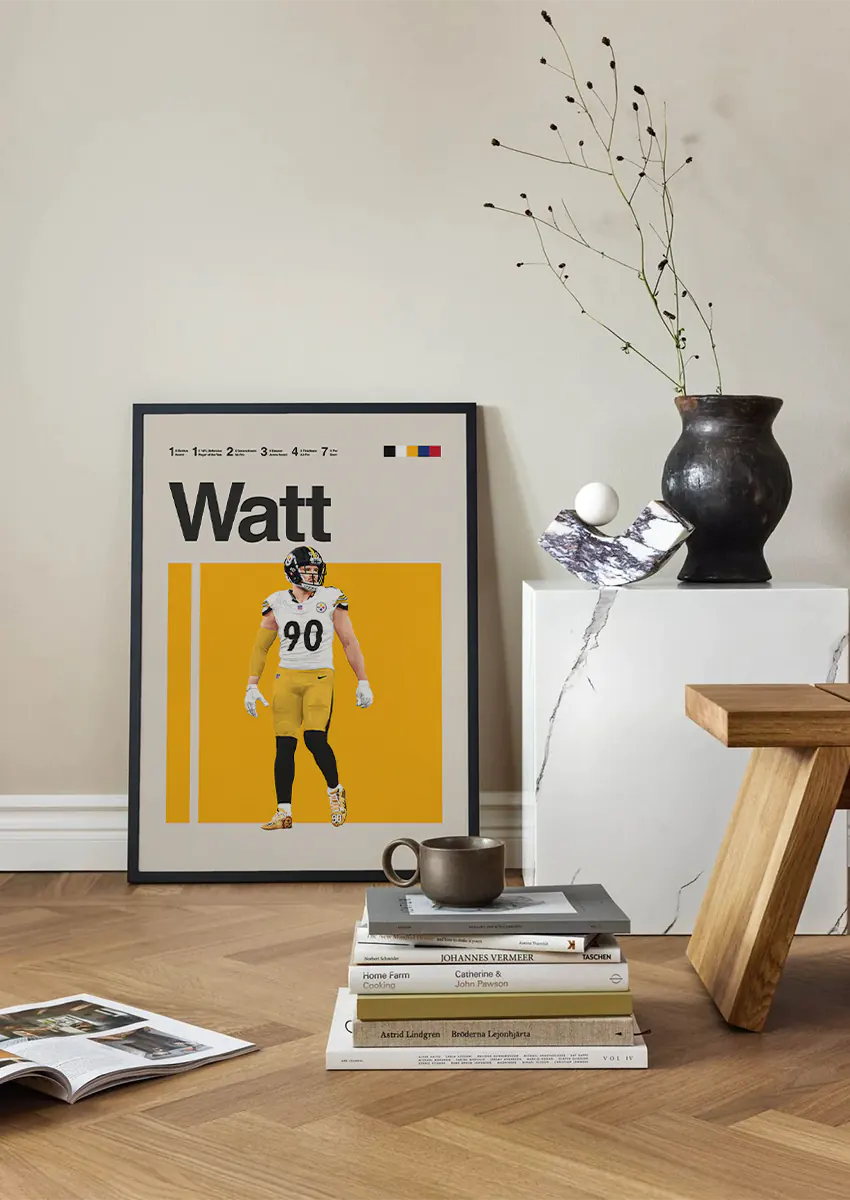 Modern NFL print featuring T. J. Watt in yellow and black
