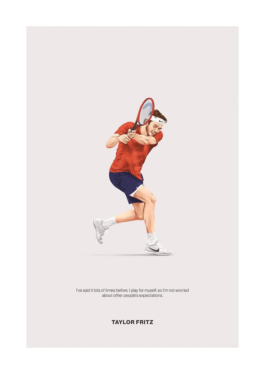 Taylor Fritz tennis poster in red shirt with motivational quote