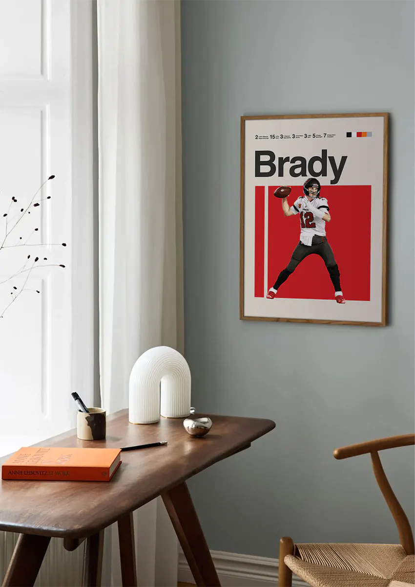 NFL quarterback wall art print with red modern background