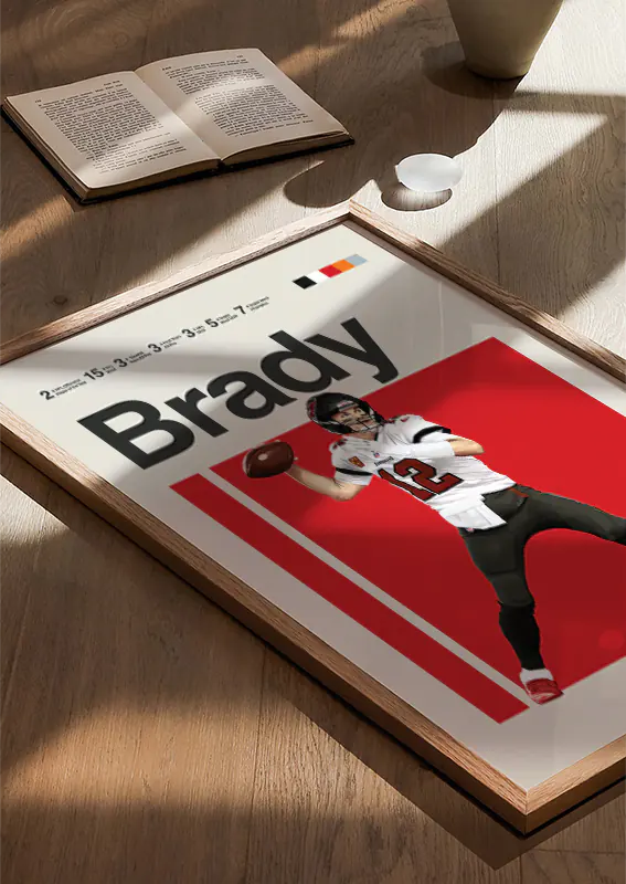 Sports decor celebrating Tom Brady's legendary football career