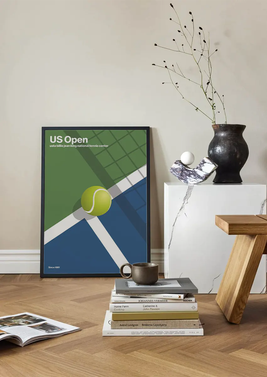 modern green and blue tennis court print for wall decor