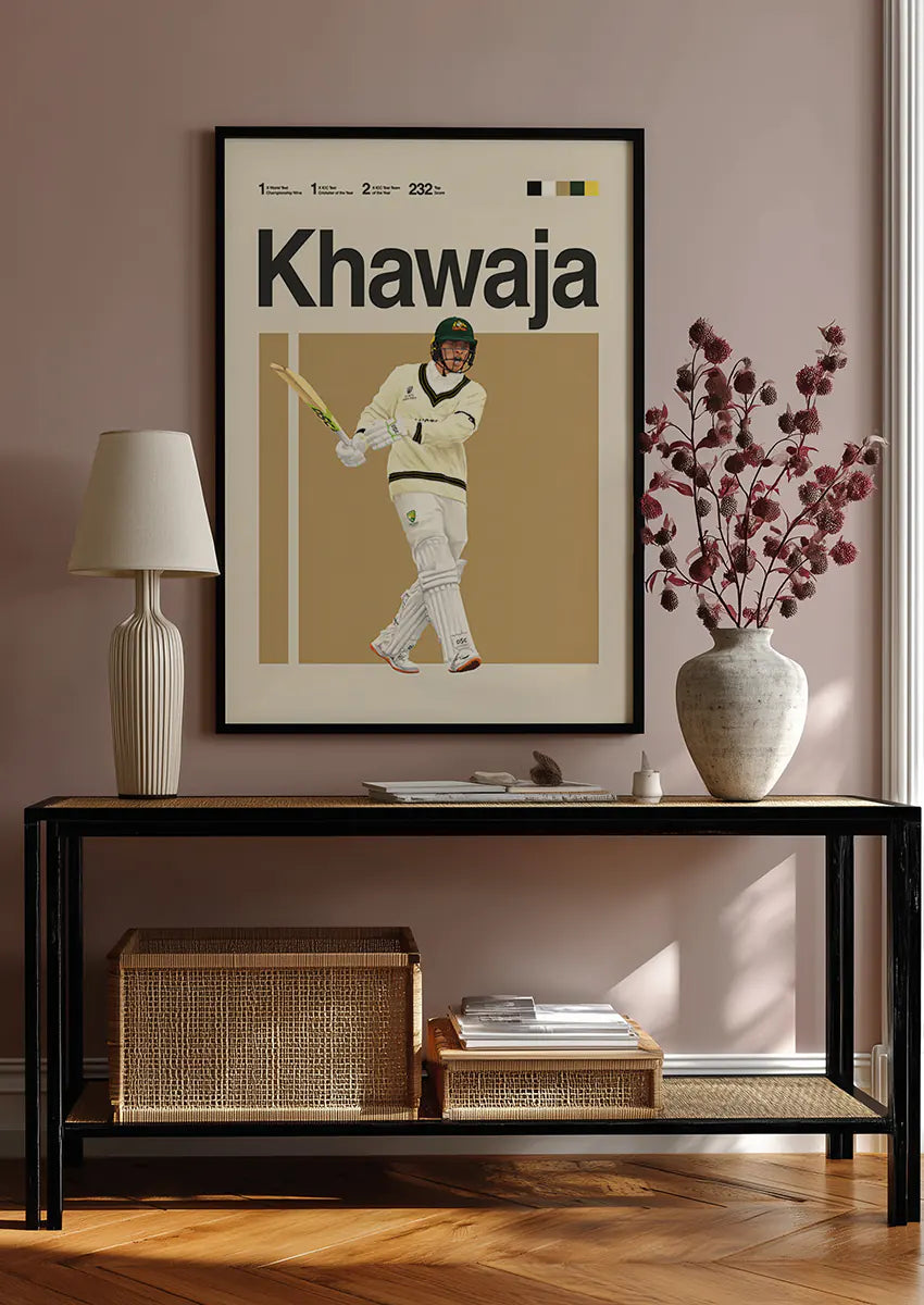 cricket wall art usman khawaja elegant batting pose