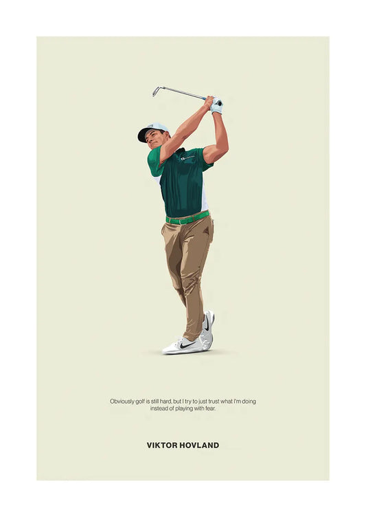 Viktor Hovland golf poster with inspirational quote for home or office