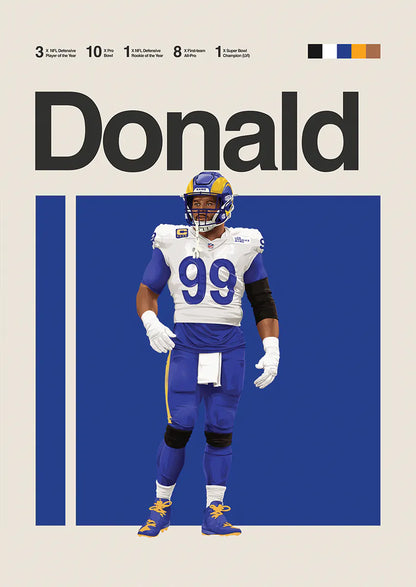 Aaron Donald poster featuring Rams legend in full uniform