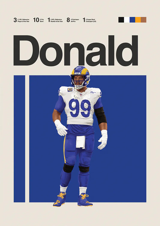Aaron Donald poster featuring Rams legend in full uniform