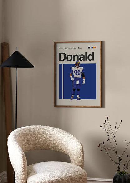 NFL defensive icon Aaron Donald wall art in blue and gold