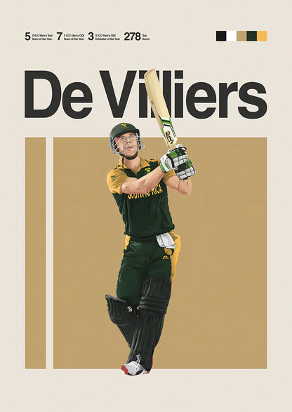 AB De Villiers cricket poster mid-swing in South African uniform