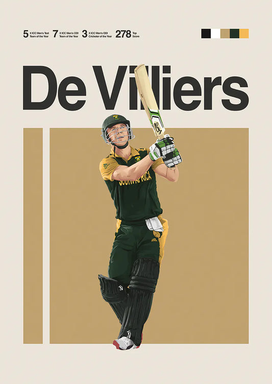 AB De Villiers cricket poster mid-swing in South African uniform