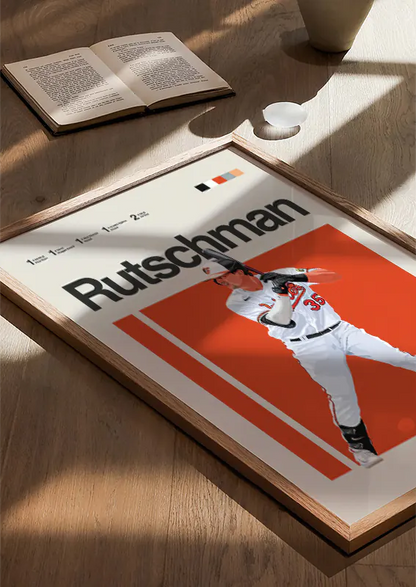 modern sports poster with orange background and adley rutschman