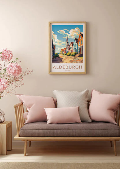 Aldeburgh Suffolk wall art featuring charming seaside village homes