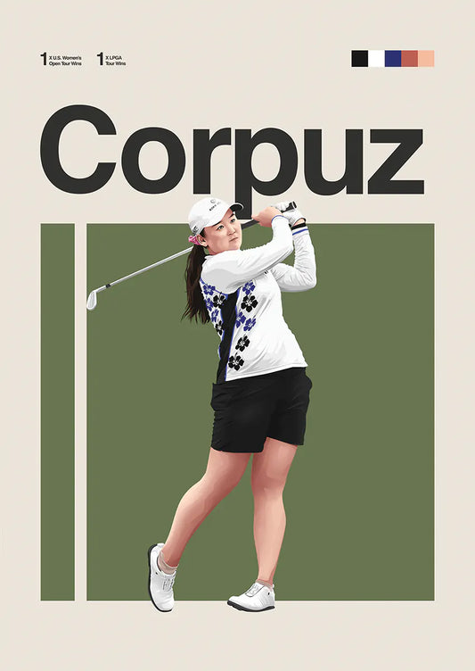 Allisen Corpuz poster with calm golf swing and floral detail outfit