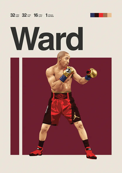 Andre Ward poster featuring undefeated boxing champion in red trunks