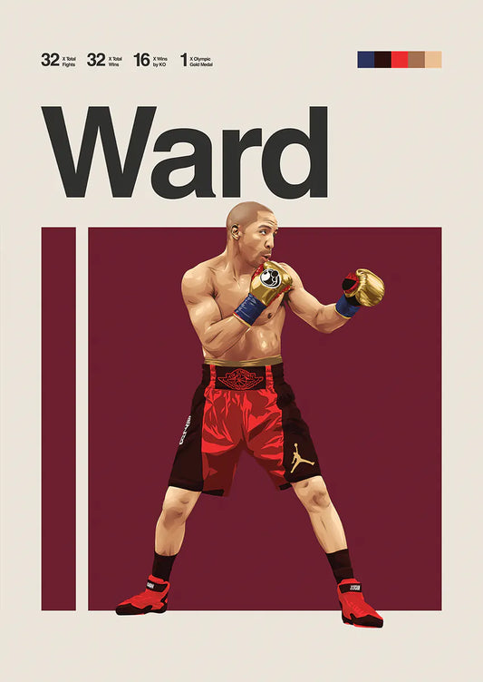 Andre Ward poster featuring undefeated boxing champion in red trunks