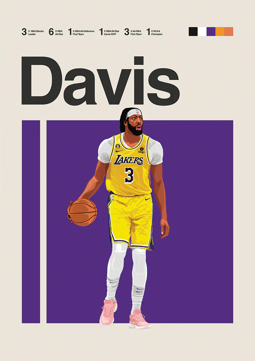 anthony davis poster lakers basketball wall art in yellow and purple