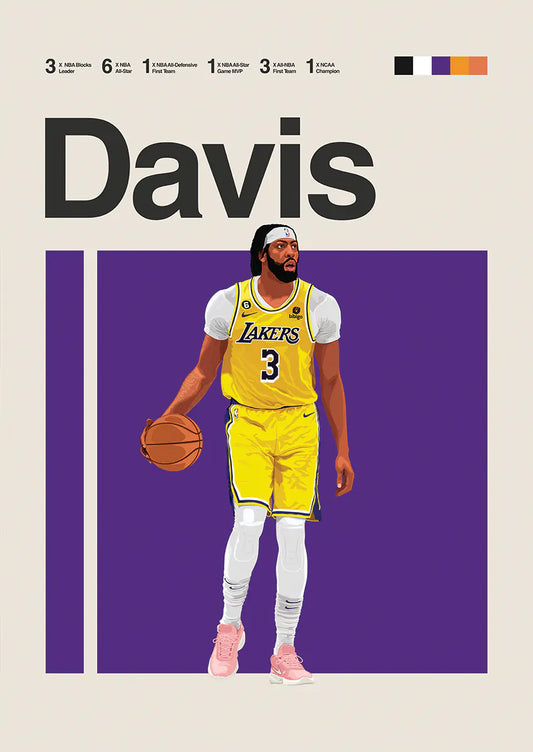 anthony davis poster lakers basketball wall art in yellow and purple