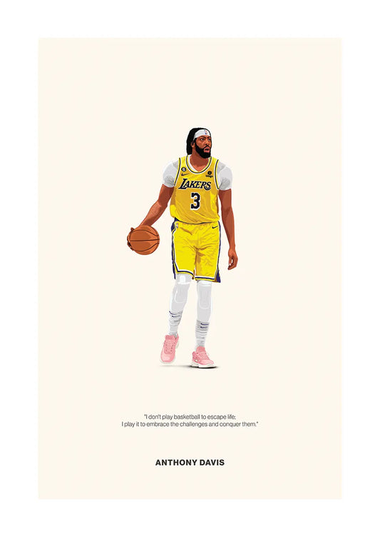 Basketball wall art featuring Anthony Davis in Lakers jersey with motivational quote