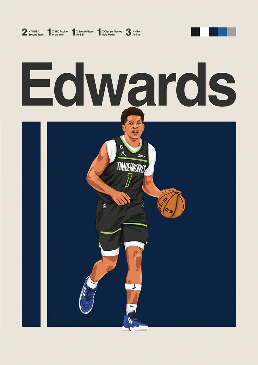 Anthony Edwards poster dribbling in Timberwolves jersey
