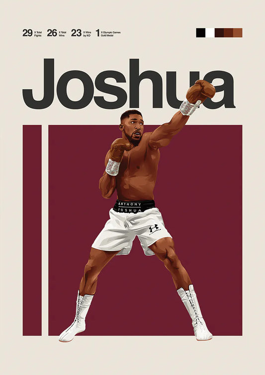 Anthony Joshua poster mid-punch in white trunks and boxing gloves