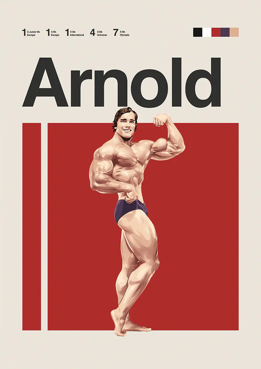 Arnold Schwarzenegger poster in iconic bodybuilding pose