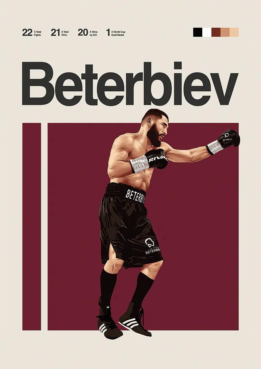 Artur Beterbiev boxing poster in black gear mid-strike