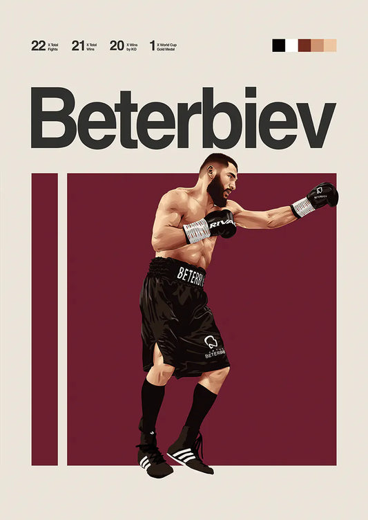 Artur Beterbiev boxing poster in black gear mid-strike