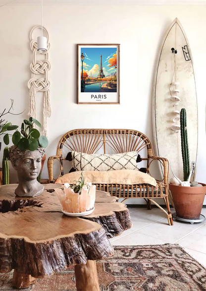 Paris wall art with fall leaves and Eiffel Tower view