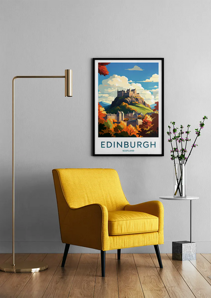 Scotland travel wall art featuring historic castle on hill