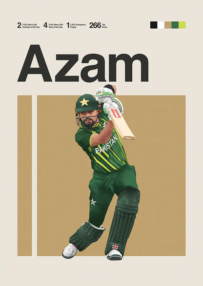 Babar Azam cricket poster in Pakistan green kit mid-shot