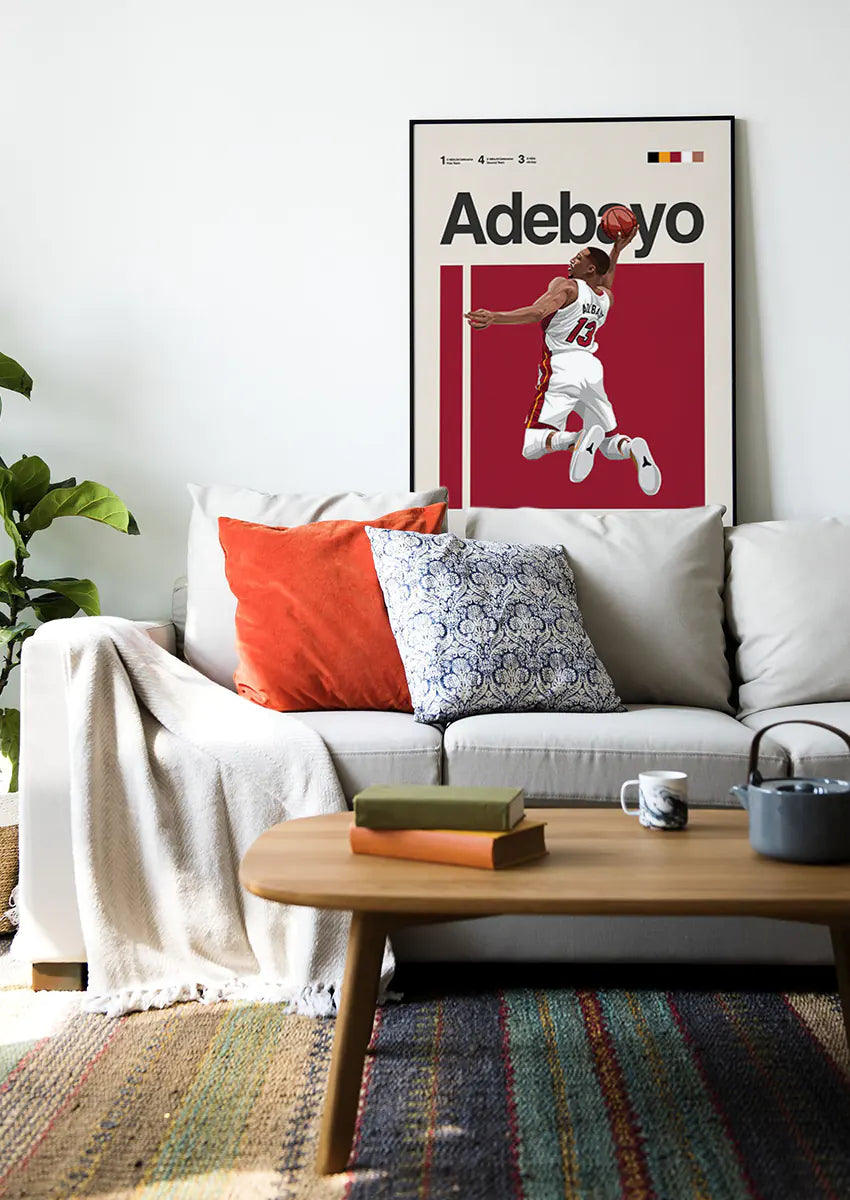 nba athlete bam adebayo print with bold red sports design