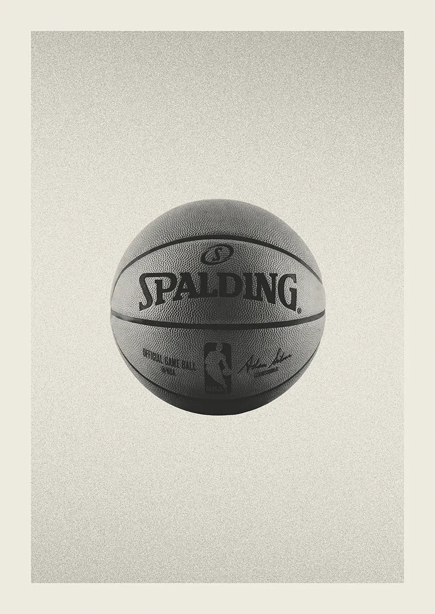 Minimalist black and white basketball poster featuring Spalding NBA ball