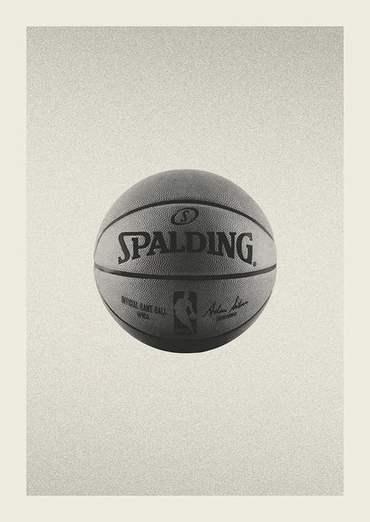 Minimalist black and white basketball poster featuring Spalding NBA ball
