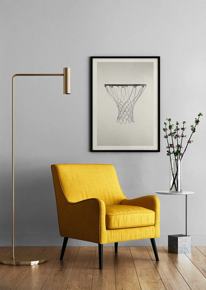 Poster of a clean basketball net and rim in monochrome design