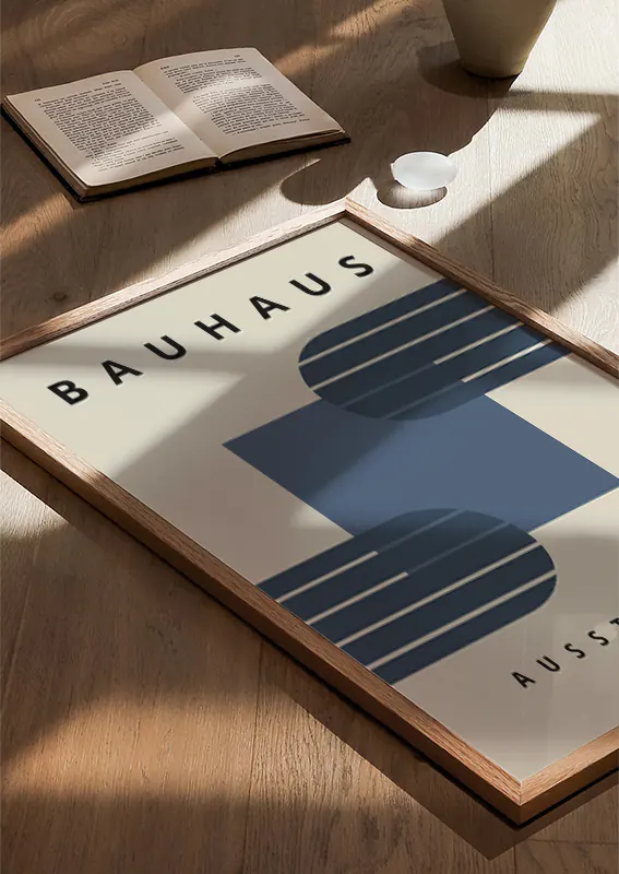 minimalist blue and beige bauhaus artwork inspired by design history